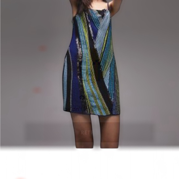 Topshop Hand Beaded Mini Slip Dress US 2 Blue Green Embellished Festival Party - Picture 3 of 6